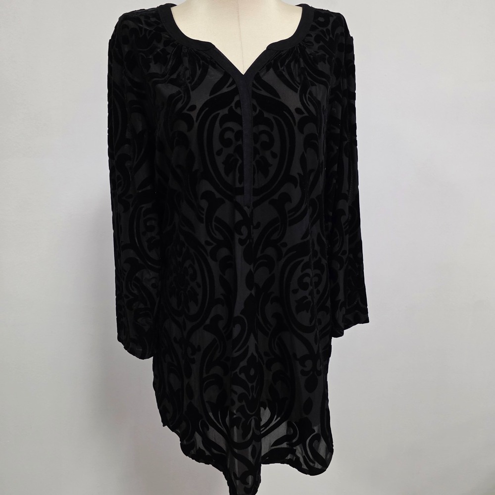 Alfani Black Velvet‎ Burnout Tunic Top Size S Flowy Oversized Sheer Whimsigoth
